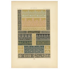 Impression ancienne Pl. 101 de motifs en dentelle du XVIe siècle par Racinet, vers 1890