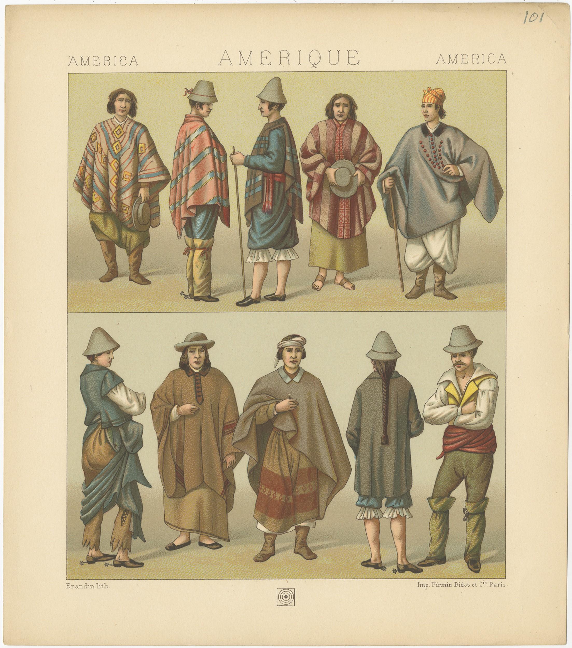 Pl. 101 Antiker Druck eines amerikanischen Kostüms-Rardinets, um 1880 im Zustand „Gut“ im Angebot in Langweer, NL
