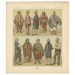 Pl. 101 Antique Print of American Costumes Racinet, 'circa 1880'
