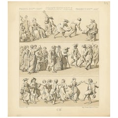 Pl. 101 Antique Print of French 17th Century Scenes by Racinet, circa 1880