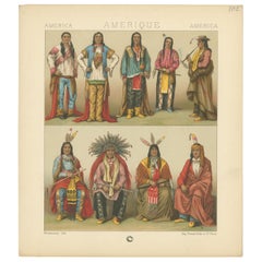 Antique Print of 'Native' American Costumes Racinet, 'circa 1880'