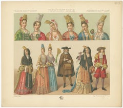 Pl. 104 Antique Print of French 17th Century Costumes by Racinet, circa 1880