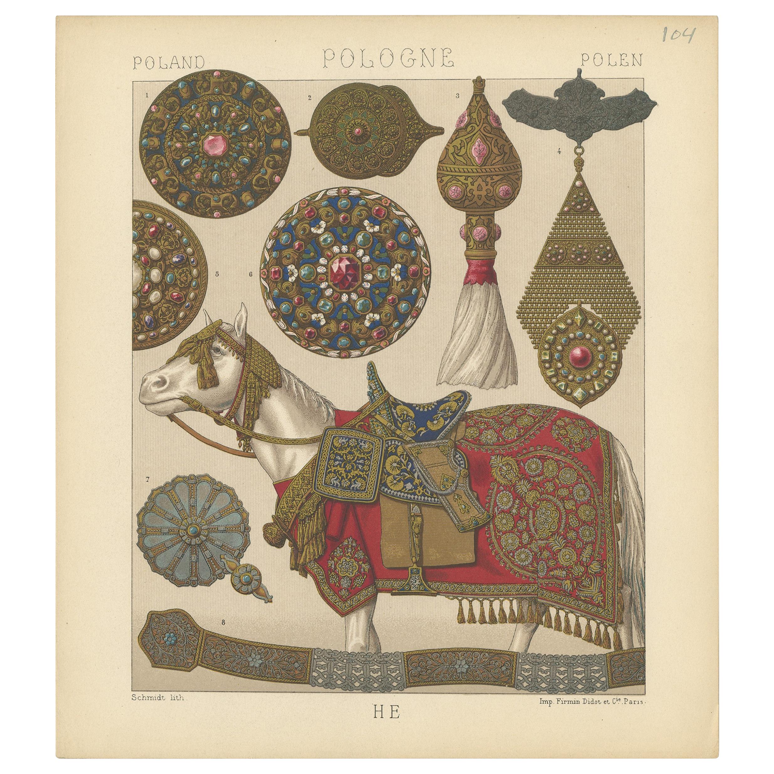 Pl. 104 Antique Print of Polish Decorative Objects Racinet, 'circa 1880' For Sale