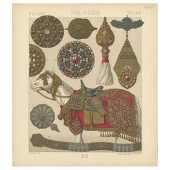 Pl. 104 Antique Print of Polish Decorative Objects Racinet, 'circa 1880'