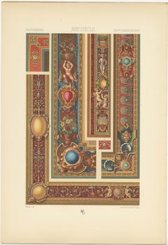 Pl. 105 Antique Print of 17th Century Tapestry, Borders by Racinet, circa 1890