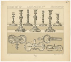 Pl. 105 Antique Print of European 17th-18th Century Objects by Racinet