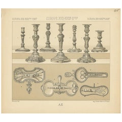 Pl. 105 Antique Print of European 17th-18th Century Objects by Racinet