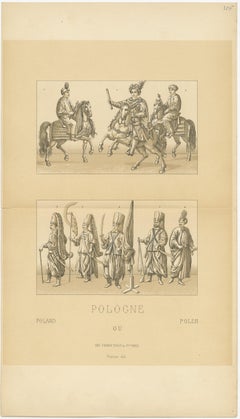 Antique Print of Polish Battle Costumes Racinet, 'circa 1880'
