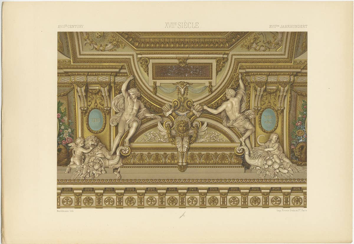 Pl. 106 Antique Print of 17th Century A Carved Ceiling by Racinet, circa 1890