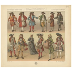 Pl. 106 Antique Print of European XVII-XVIIIth Century Costumes by Racinet