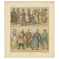 Antique Print of Polish Costumes Racinet, 'circa 1880'