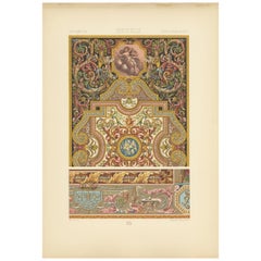 Pl. 107 Antique Print of 17th Century Details from Carpet by Racinet, circa 1890