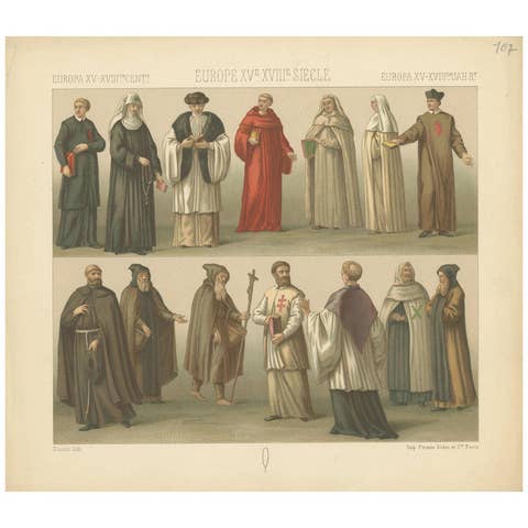 Pl. 107 Antique Print of European 15th-18th Century Ecclesiastes by Racinet