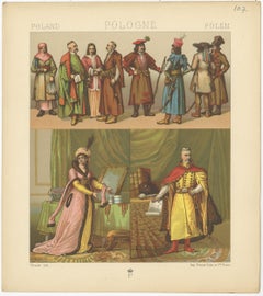 Antique Print of Polish Costumes Racinet, 'circa 1880'