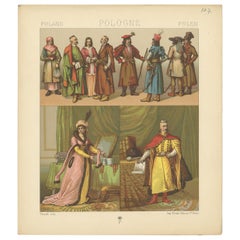 Antique Print of Polish Costumes Racinet, 'circa 1880'