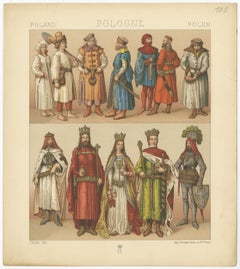 Antique Print of Polish Costumes Racinet, 'circa 1880'