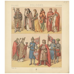 Pl. 109 Antique Print of Polish Royalty's and Servants Racinet, 'circa 1880'