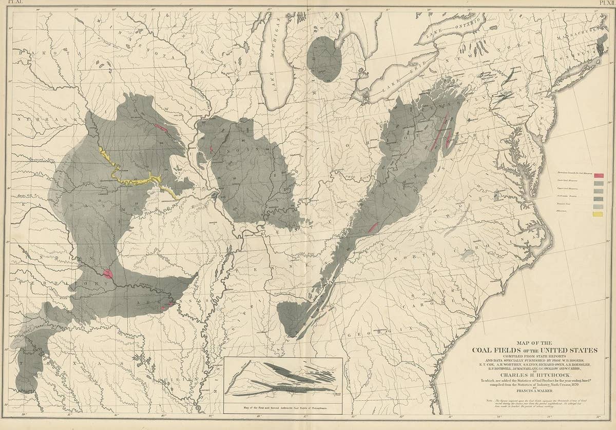 Antique Map of the Coal Fields of the United States by Walker '1874'