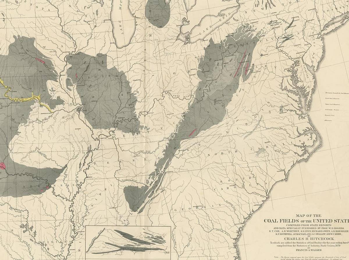 Antique Map of the Coal Fields of the United States by Walker '1874'