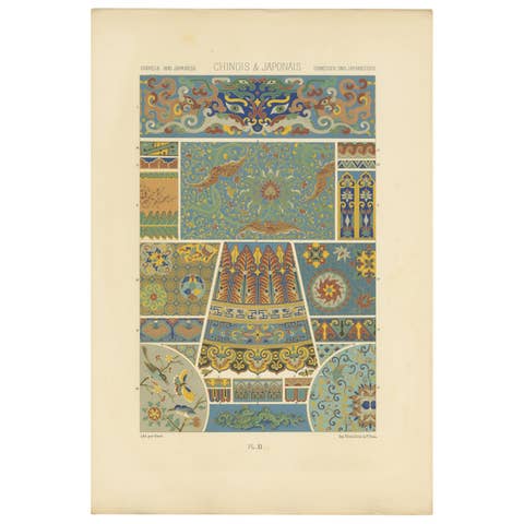 Pl. 11 Antique Print of Chinese and Japanese Ornaments by Racinet, circa 1890