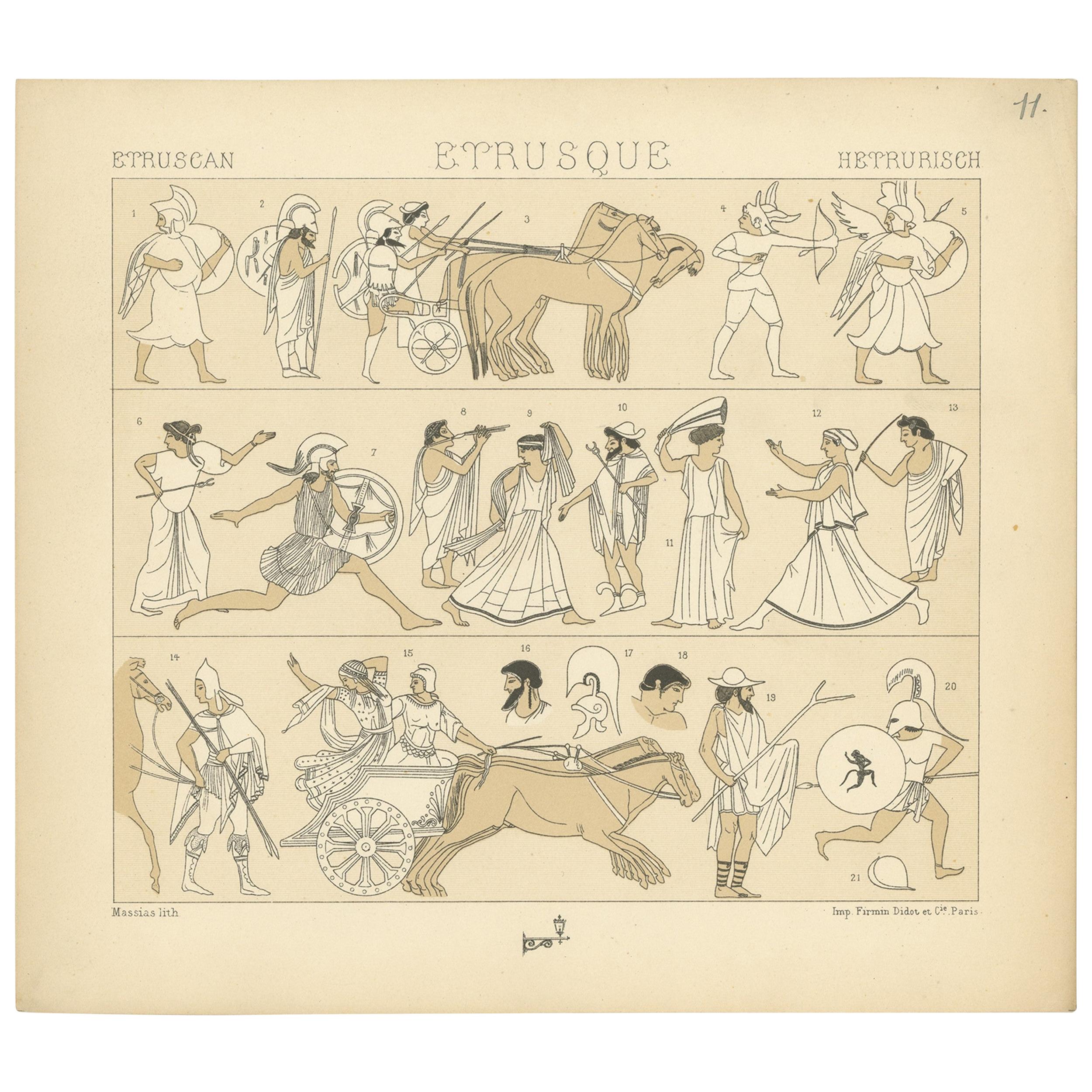 Pl. 11 Antique Print of Etruscan Scenes by Racinet, 'circa 1880'