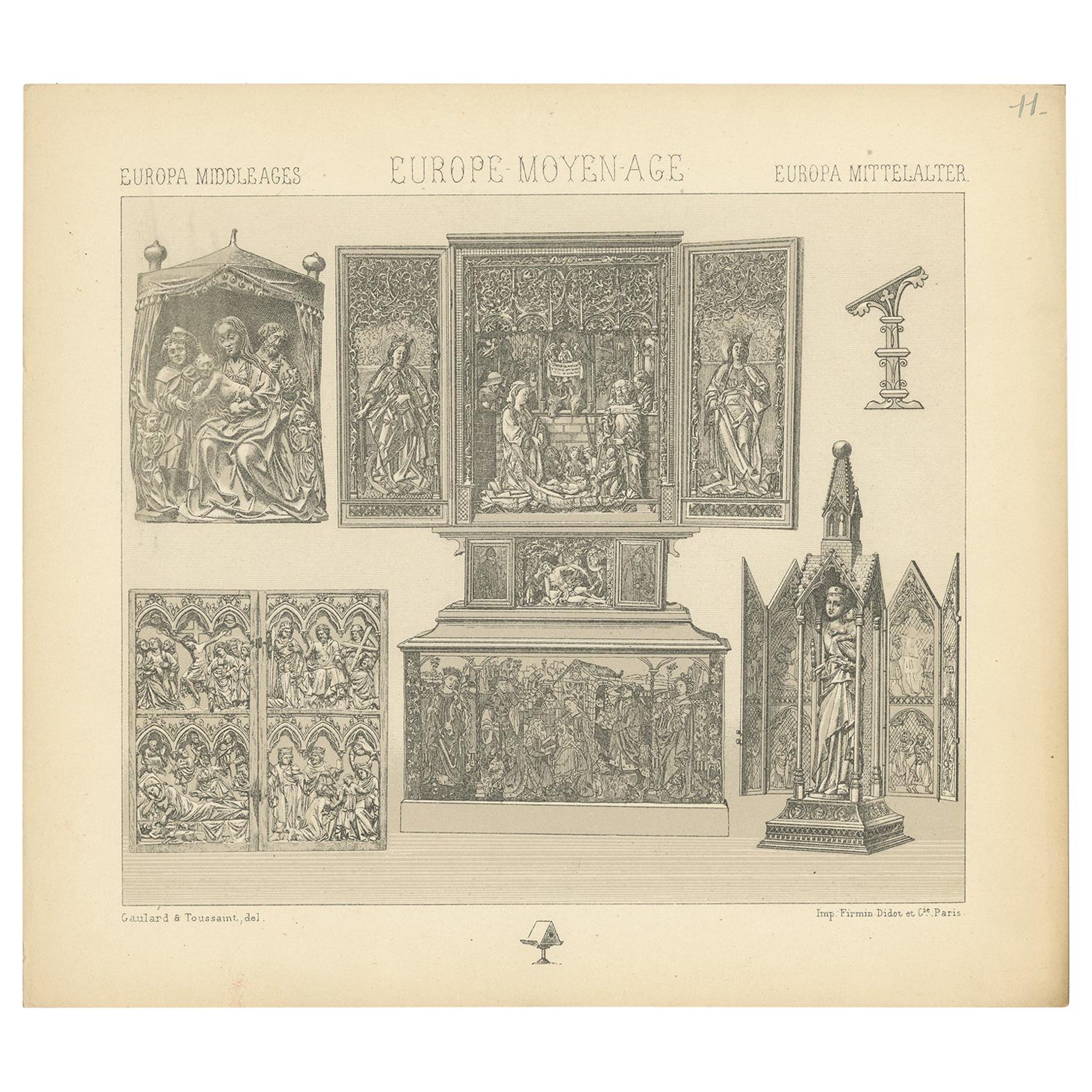 Pl. 11 Antique Print of European Decorative Objects by Racinet, circa 1880 For Sale