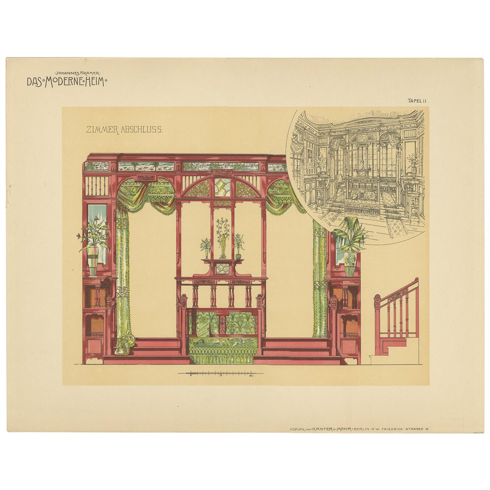 Pl. 11 Antique Print of Furniture by Kramer 'circa 1910'