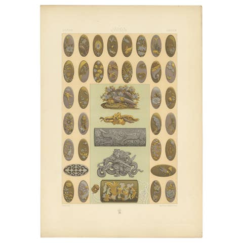 Antique Print of Japanese Metal Decorations Ornaments by Racinet