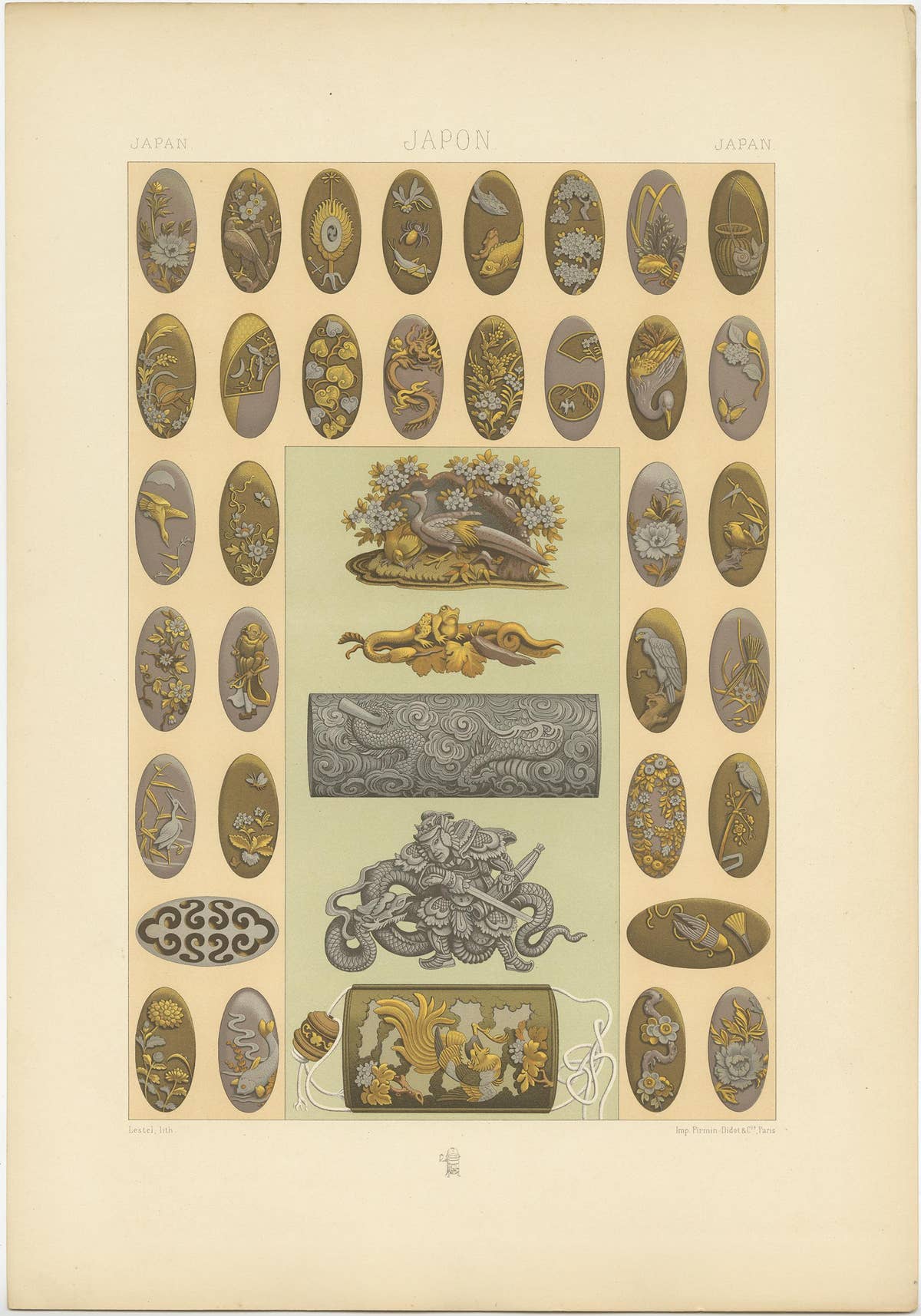 Antique Print of Japanese Metal Decorations Ornaments by Racinet