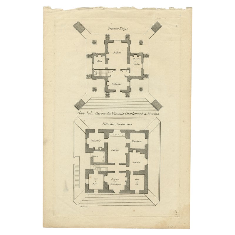 Pl. 11 Antiker Druck des Herrenhauses von Viscount Charlemont von Le Rouge, um 1785 im Angebot