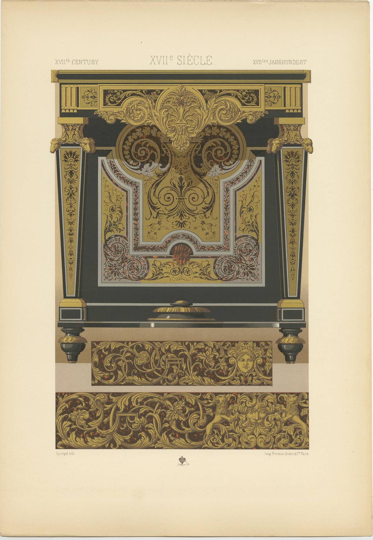 Pl. 110 Antique Print of 17th Century Console Table by Racinet, circa 1890