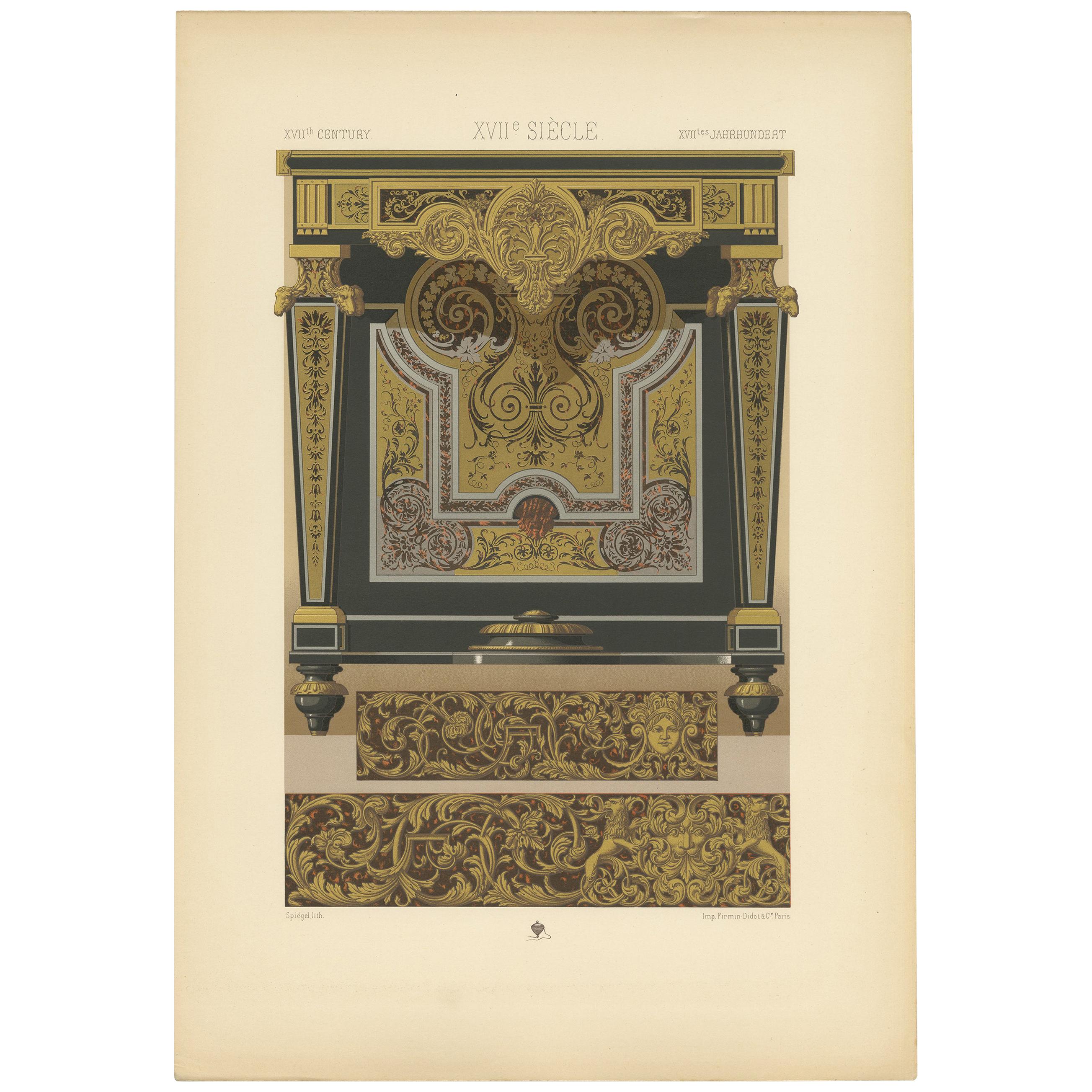 Pl. 110 Antique Print of 17th Century Console Table by Racinet, circa 1890 For Sale