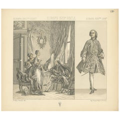 Pl. 110 Stampa antica di costumi europei del XVIII secolo di Racinet, 1880 circa