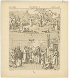 Pl. 110 Stampa antica di scene russe Racinet, "circa 1880