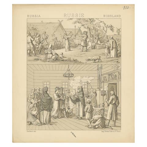 Pl. 110 Antique Print of Russian Scenes Racinet, 'circa 1880'