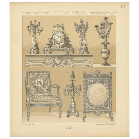 Pl 111 Antique Print of French 18th Century Decorative Objects by Racinet