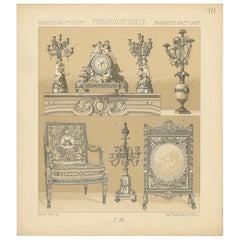 Impression ancienne d'objets décoratifs français du XVIIIe siècle Pl 111 par Racinet