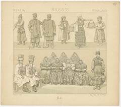 Pl. 111 Stampa antica di costumi russi Racinet, 'circa 1880'