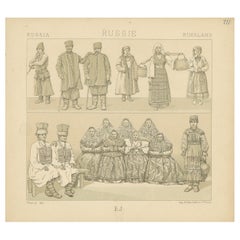 Pl. 111 Antique Print of Russian Costumes Racinet, 'circa 1880'