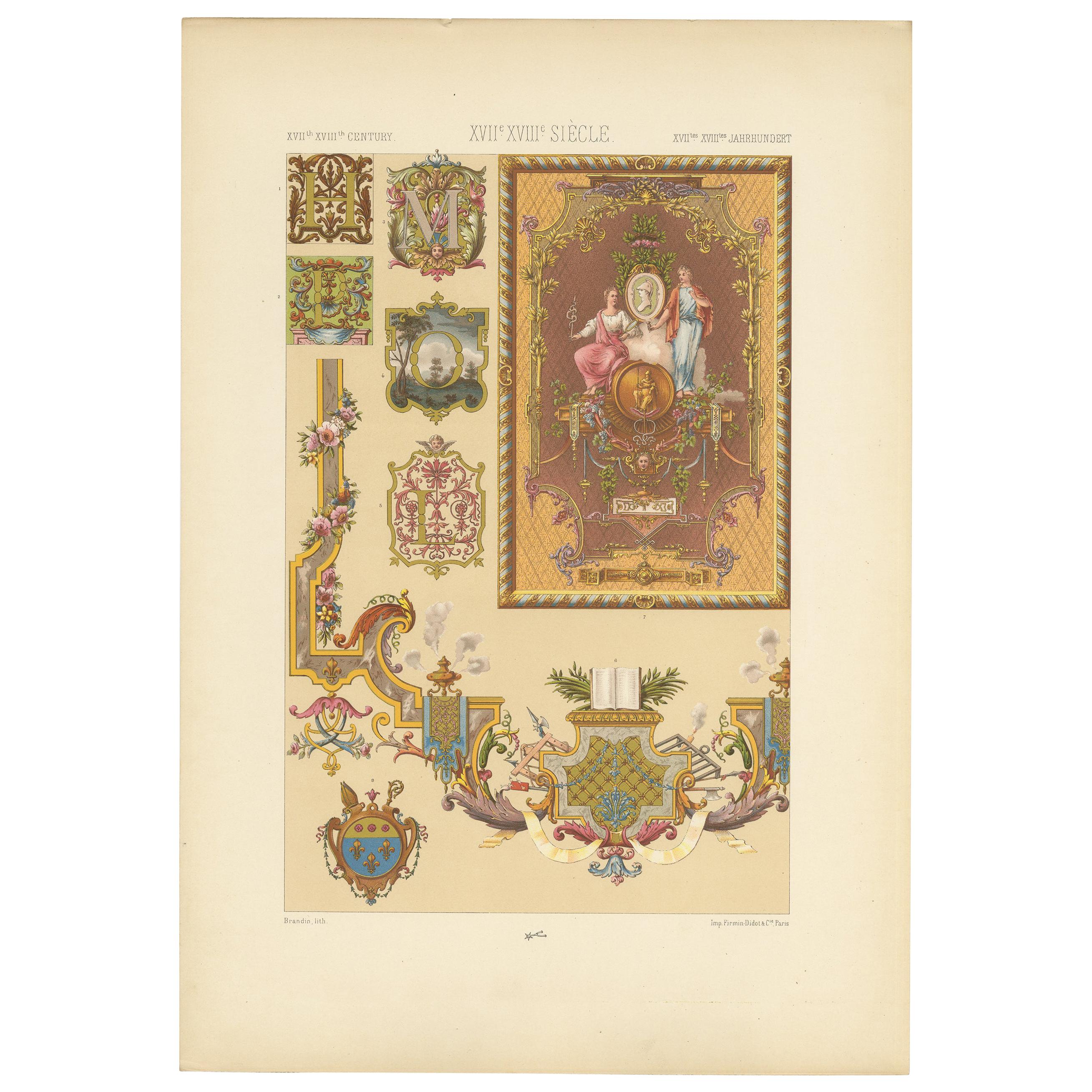 Pl. 112 Antique Print of 17th and 18th Century Tapestries by Racinet, circa 1890