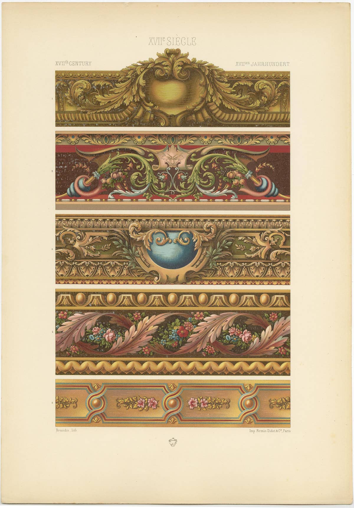 Pl. 113 Antique Print of 17th Century French Tapestries by Racinet, circa 1890