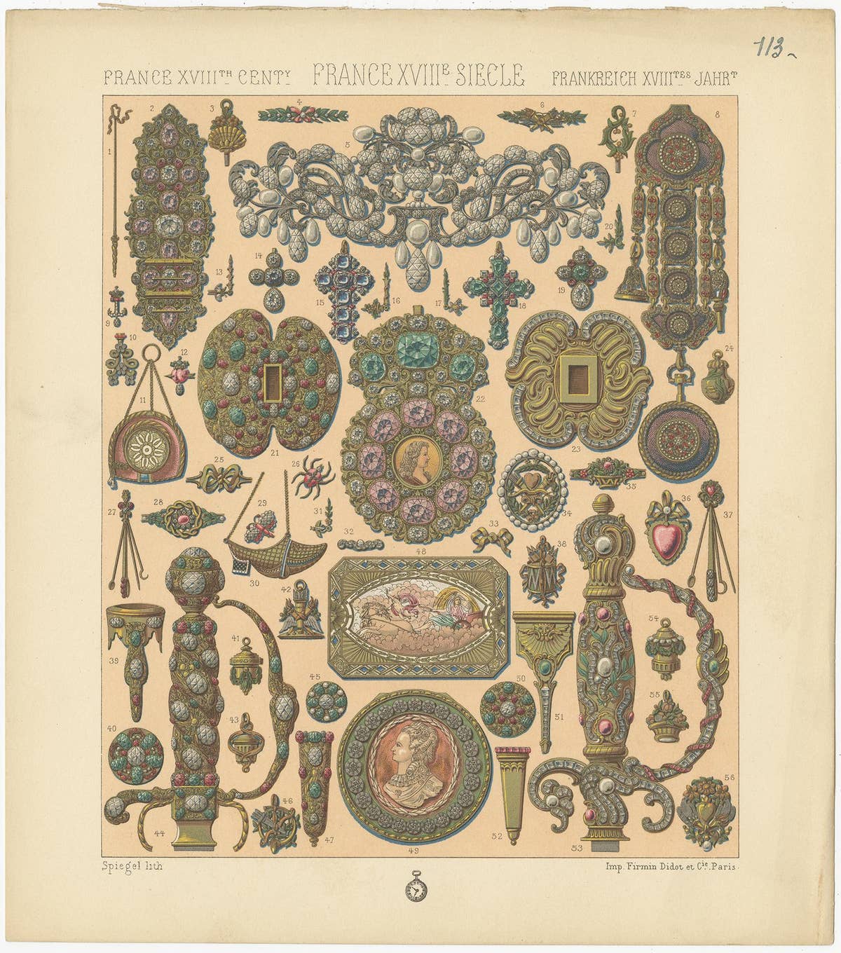 Pl. 113 Antique Print of French 18th Century Decorative Objects by Racinet