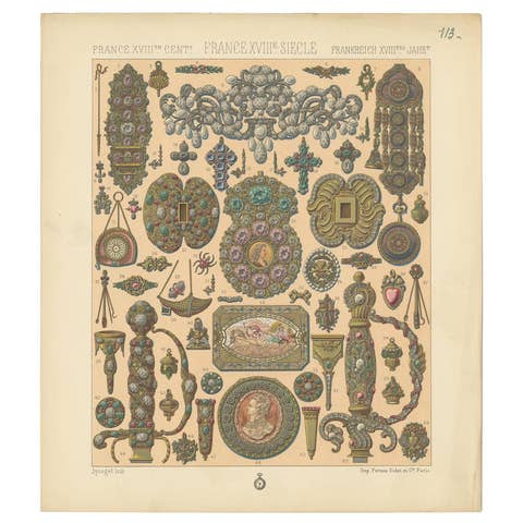 Pl. 113 Antique Print of French 18th Century Decorative Objects by Racinet