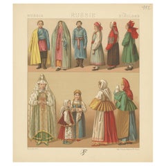 Pl. 113 Antique Print of Russian Women's Kokoshnik Racinet, 'circa 1880'