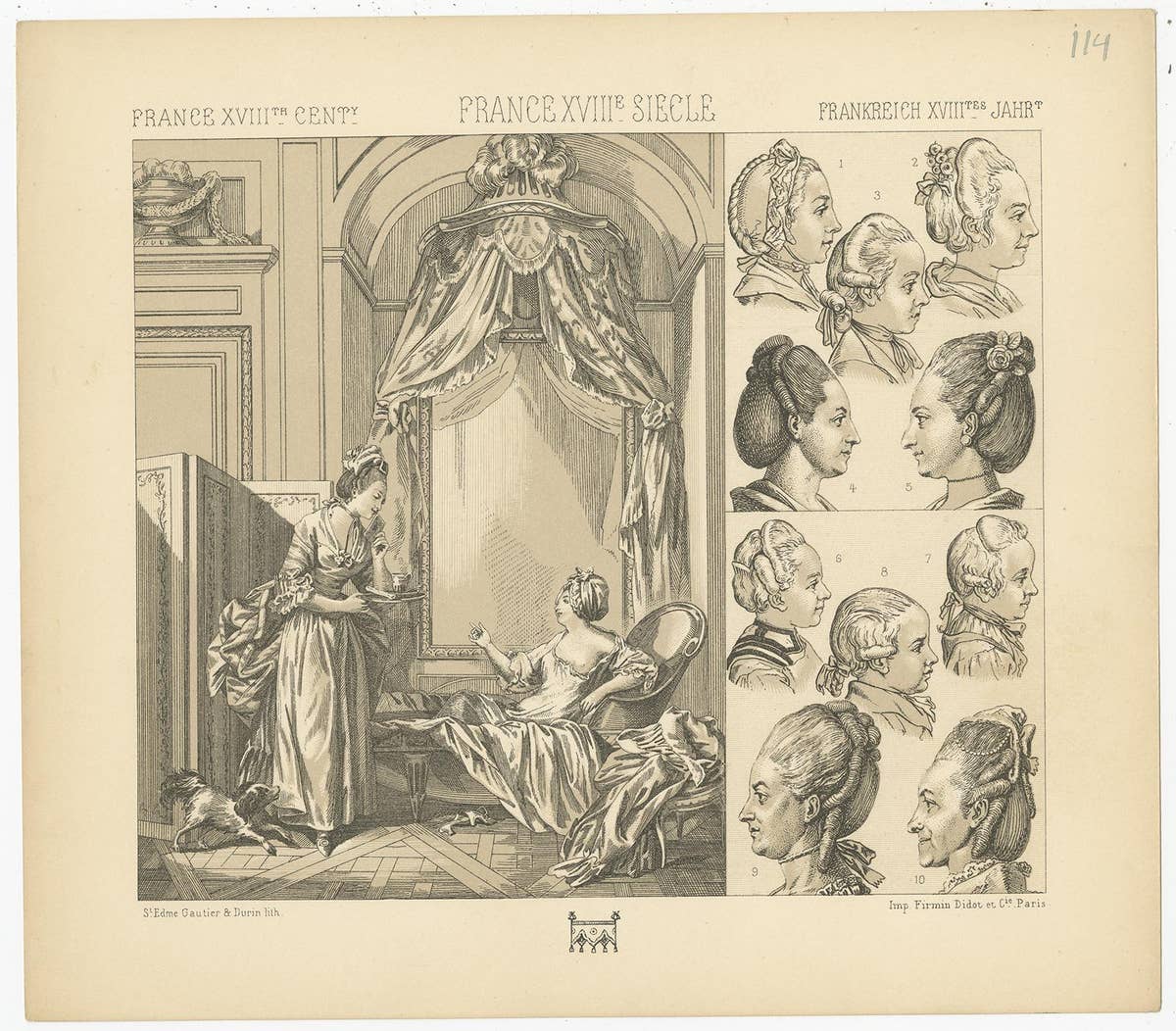 Pl 114 Antique Print of French 18th Century Costumes by Racinet, 'circa 1880'