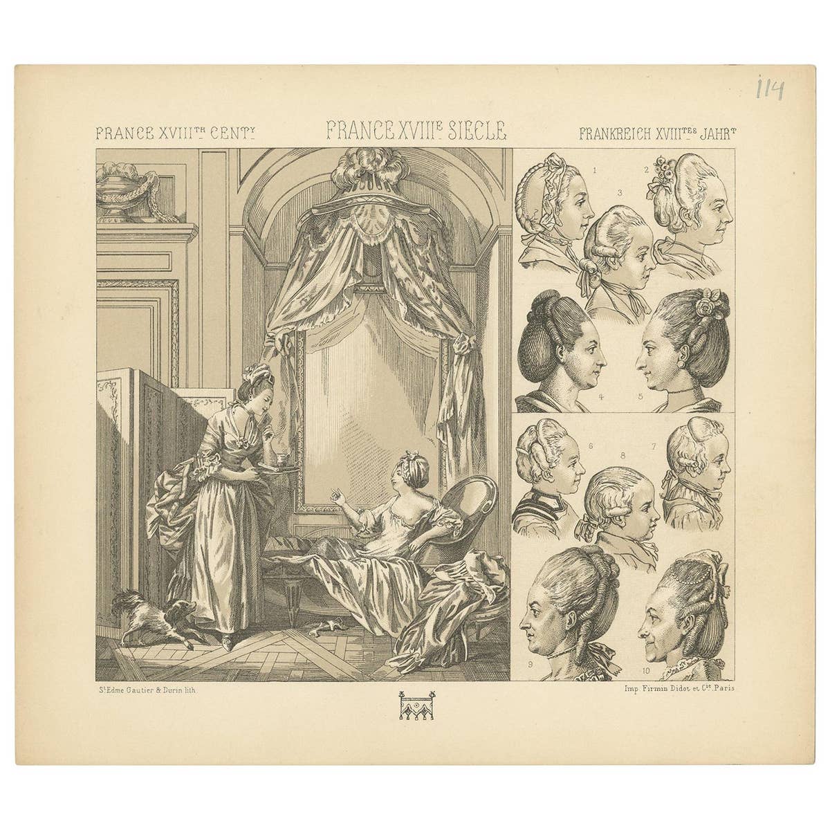 Pl 114 Antique Print of French 18th Century Costumes by Racinet, 'circa 1880'