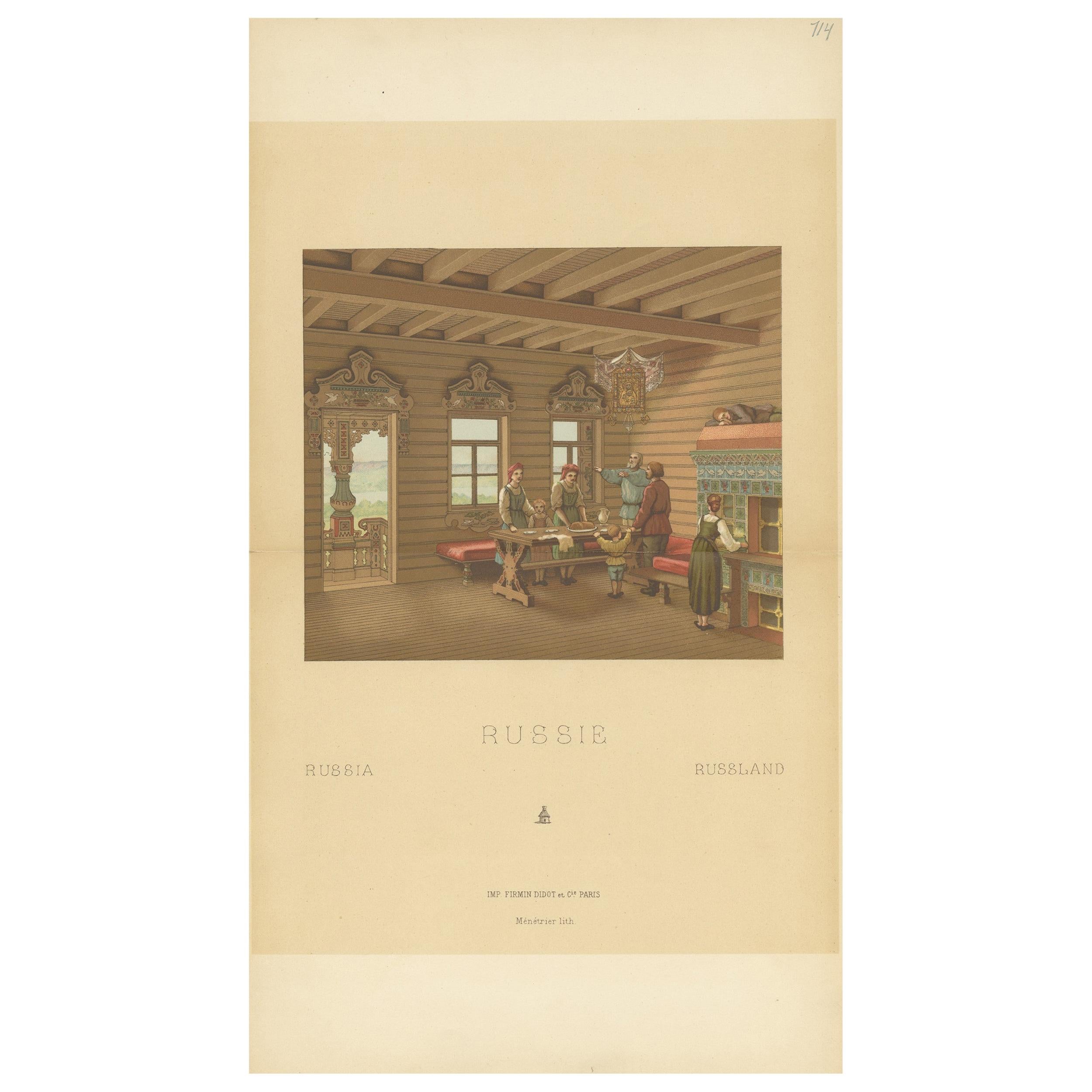 Pl. 114 Antique Print of Russian Dining room Racinet, 'circa 1880' For Sale