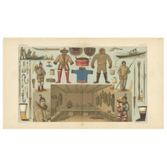 Pl. 115 Antique Print Eskimo's Objects of Racinet, 'circa 1880'