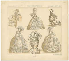 Pl 115 Antique Print of French 18th Century Dresses by Racinet, 'circa 1880'