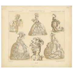 Pl 115 Antique Print of French 18th Century Dresses by Racinet, 'circa 1880'